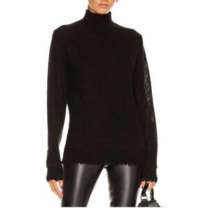 R13 Distressed Edge Cashmere Turtleneck Sweater Black Small
